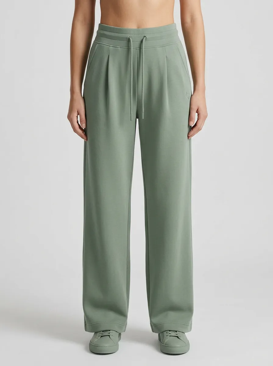 Women's Casual Sage Green Solid Color Pleated Drawstring Sweatpants