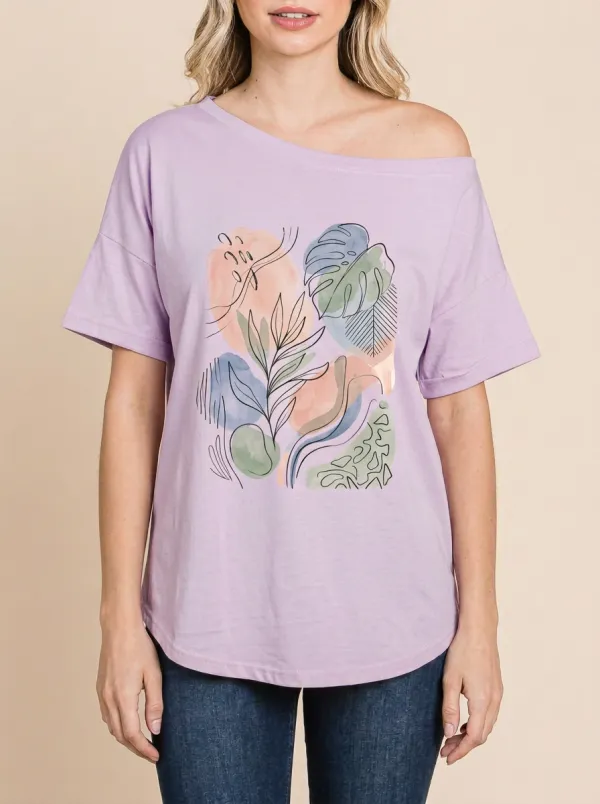 Women's Boho Botanical Abstract Line Art Graphic T-Shirt