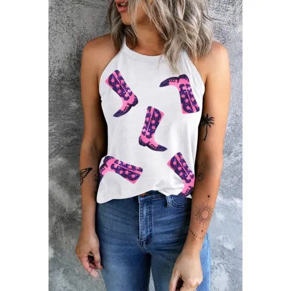 Sequin Boots Round Neck Tank