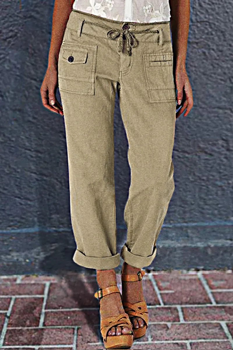Drawstring Waist Flap Pocket Cargo Jeans