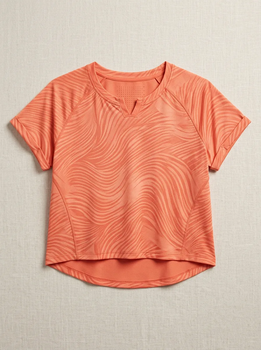 Women's Fitness Activewear Coral Wavy Pattern Printed Top