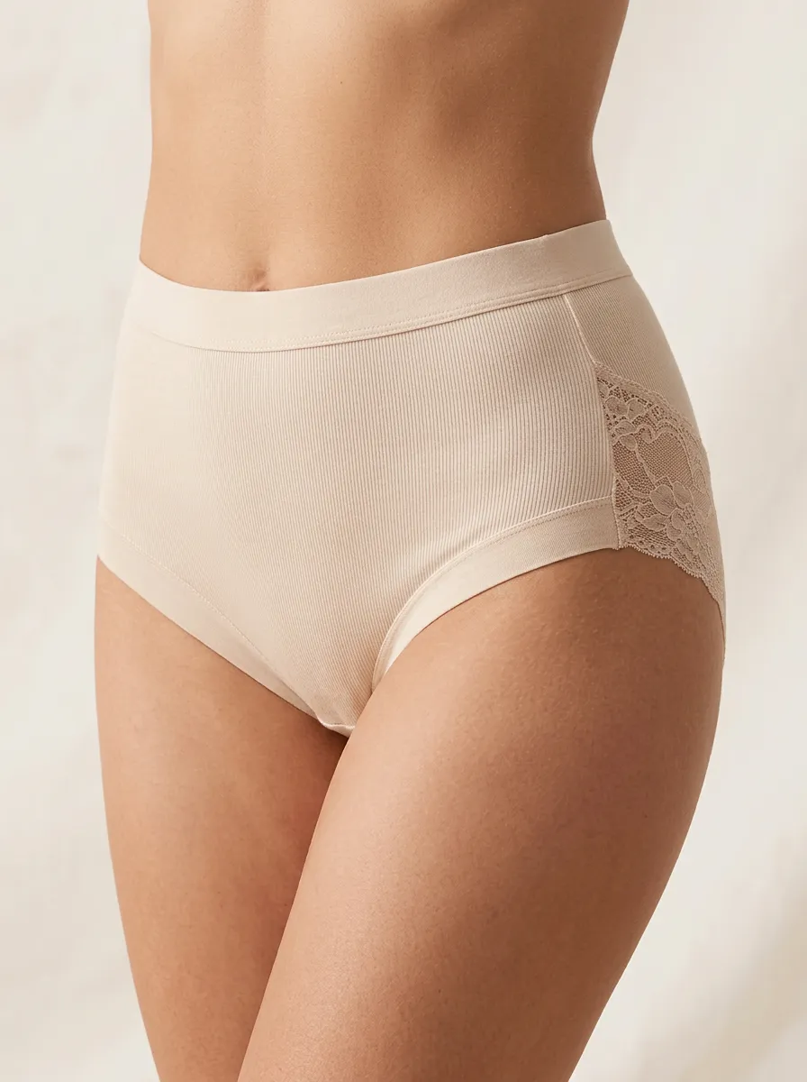 Contemporary Lace Trim Lace Ribbed Everyday Edit Women's Panties