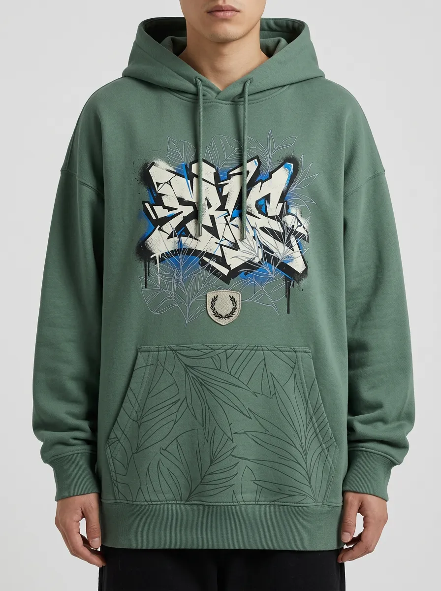 Unisex Streetwear Graffiti Leaf Pattern Hoodie
