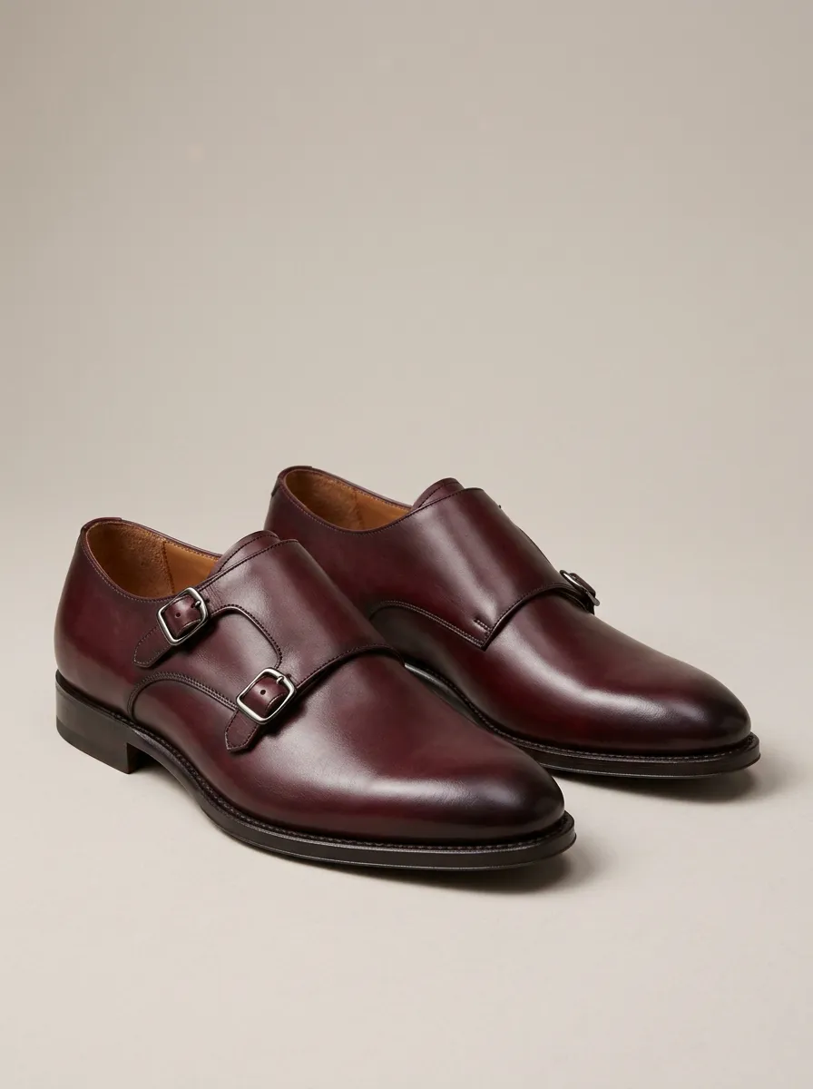 Men's Classic Double Monk Strap Leather Shoes