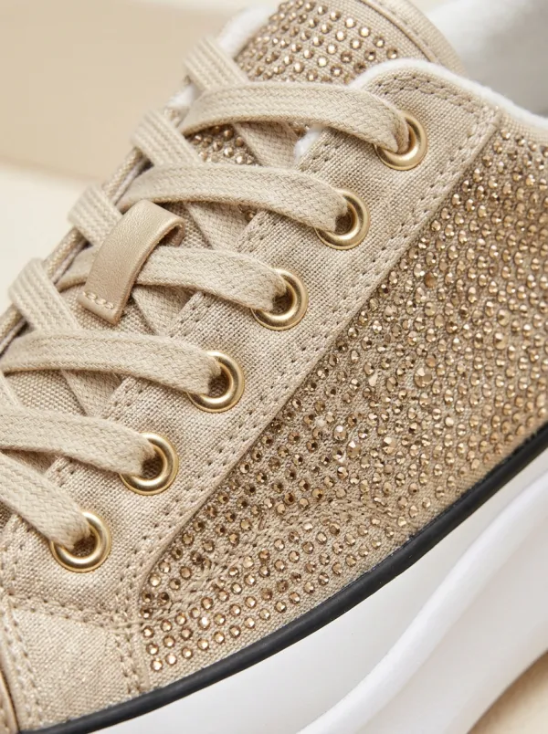 Lace-Detail Lace-Up Low-Top Women's Rhinestone Platform Shoes