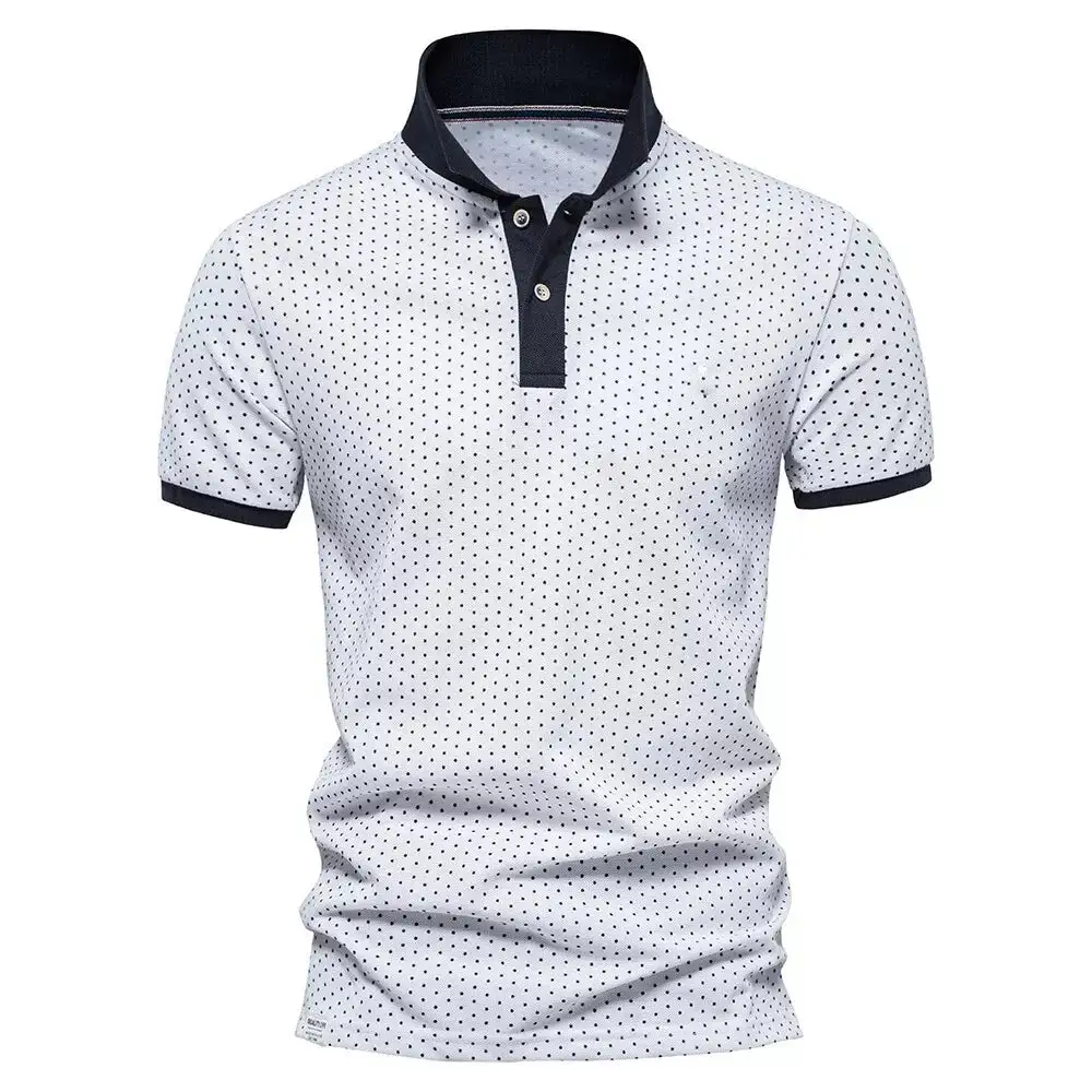 Polka Dot Polo Collar Short Sleeve Polo Shirt