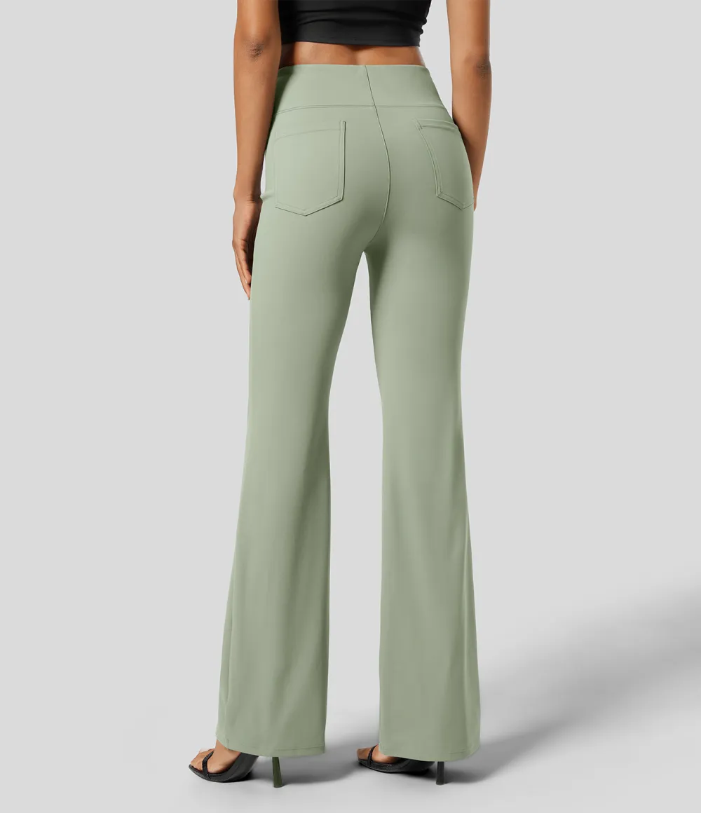  High Waisted Back Side Pocket Slight Flare Work Pants