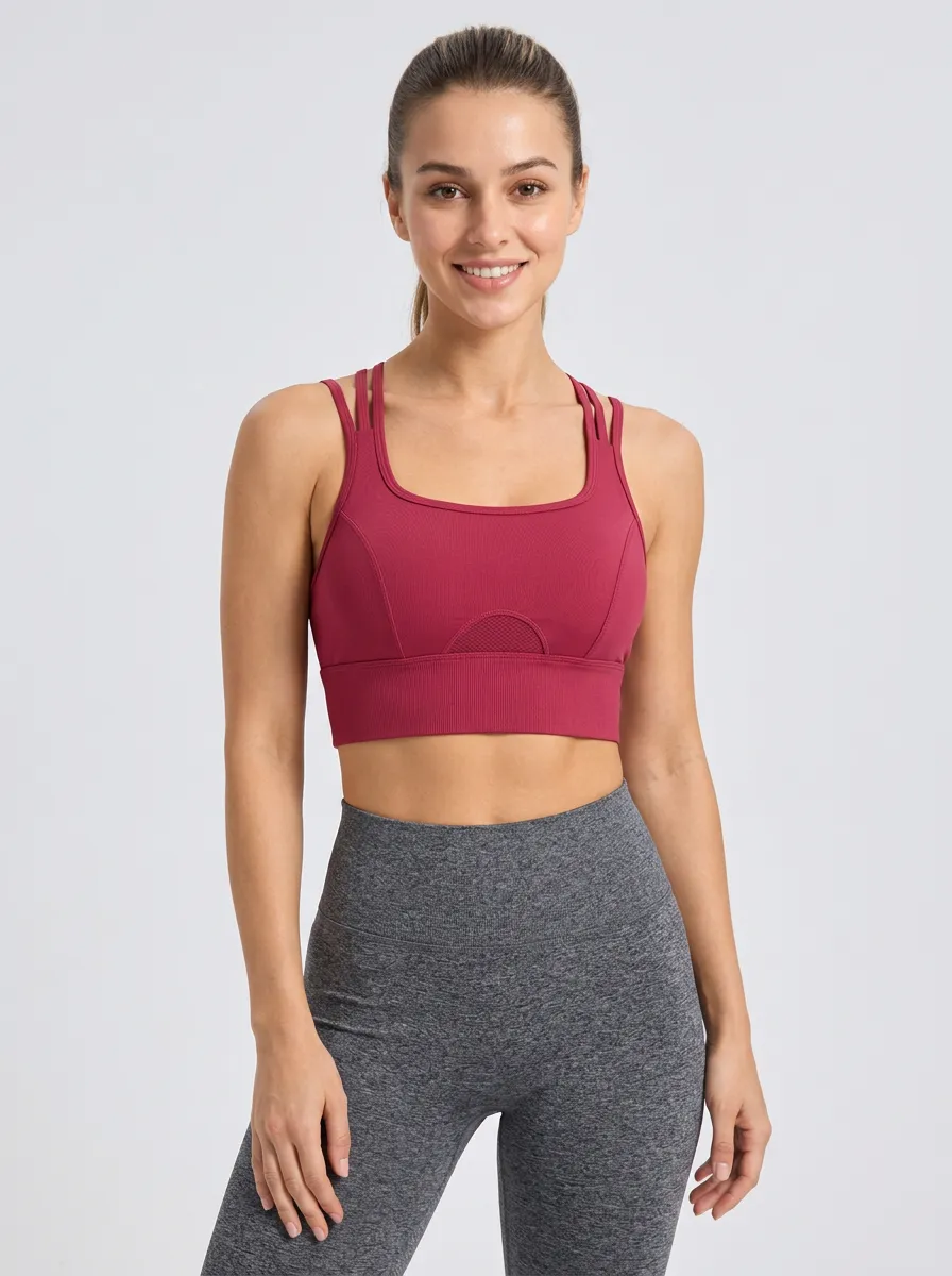 Women's Strappy Mesh Panel Sports Bra