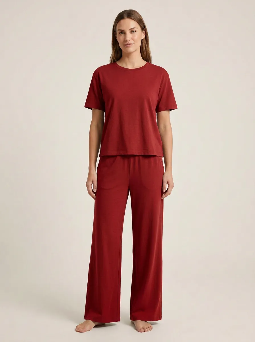Women's Relaxed Crewneck Top And Wide-Leg Trouser Lounge Set