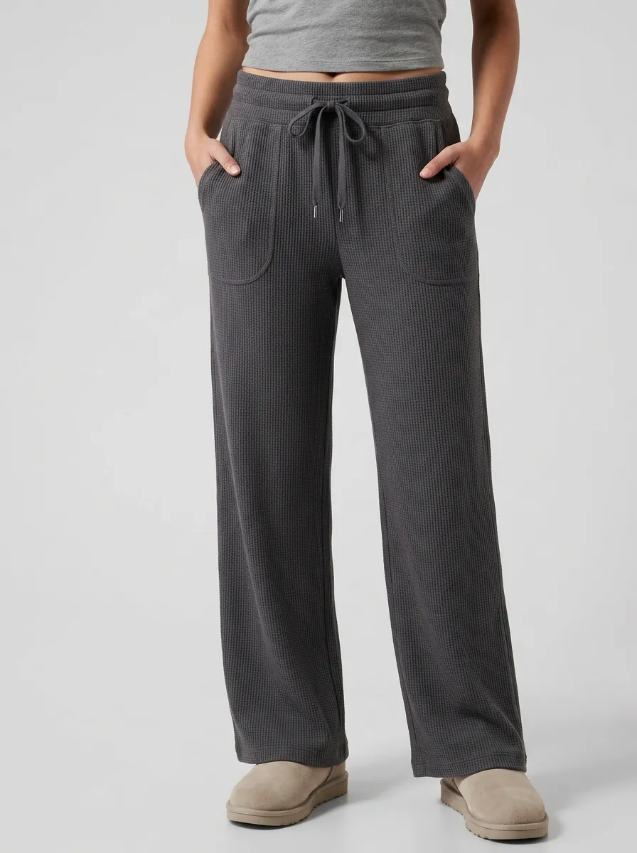 Women's Waffle Knit Drawstring Casual Lounge Pants