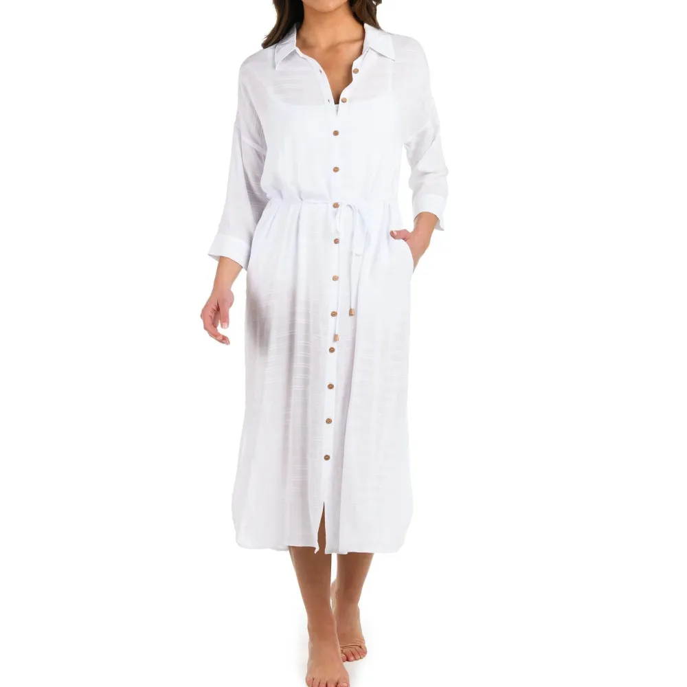 Belted Button Front Casual Dress