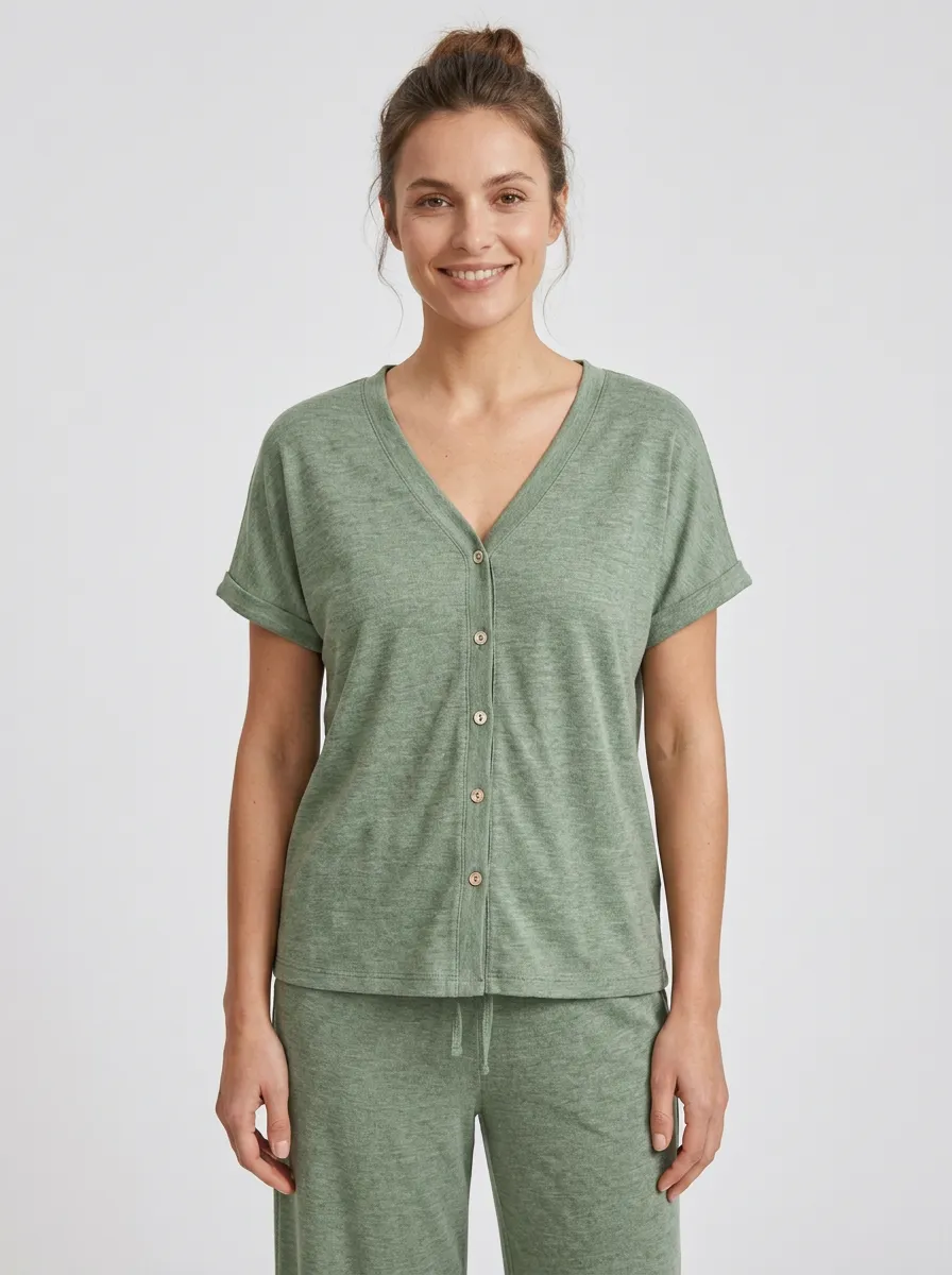 Button-Front Women's V-Neck Shirt