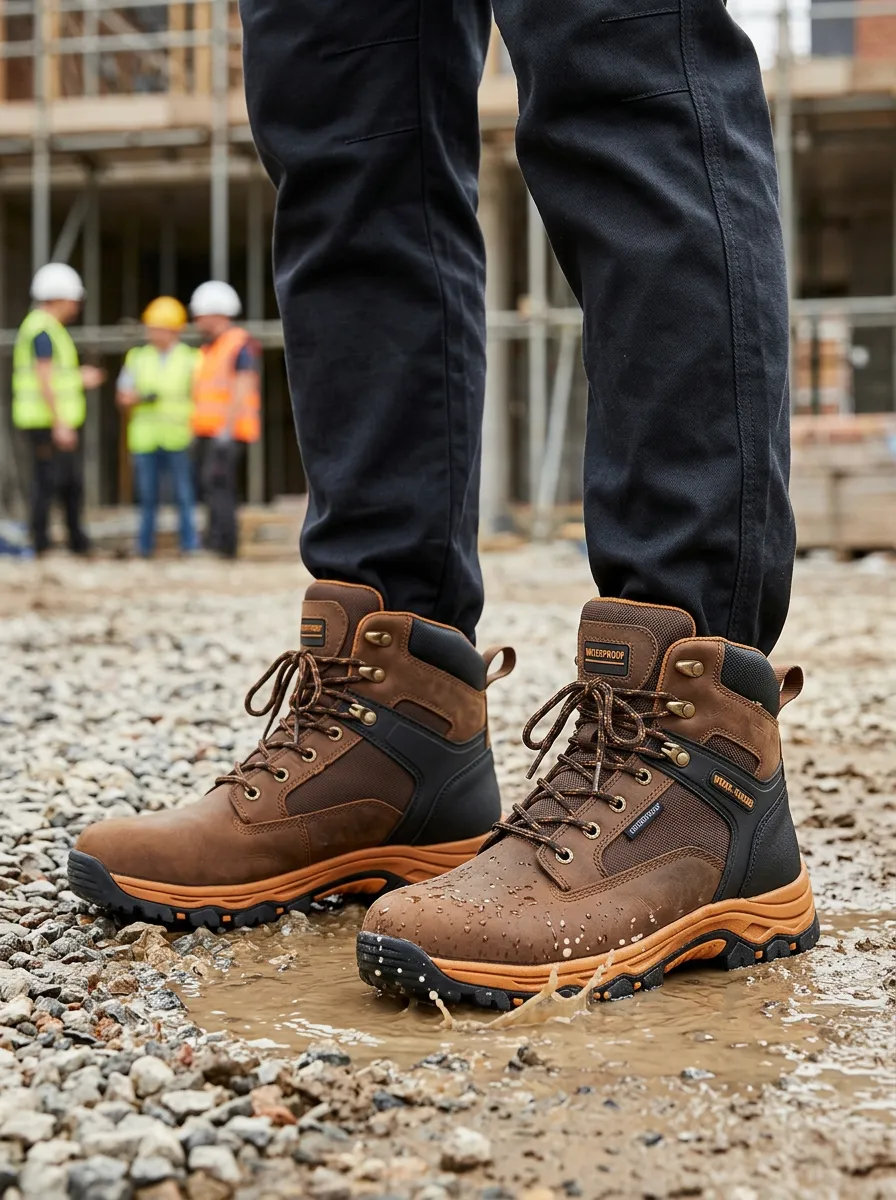 Modern Leather-Look Workwear Men's Waterproof Work Boots