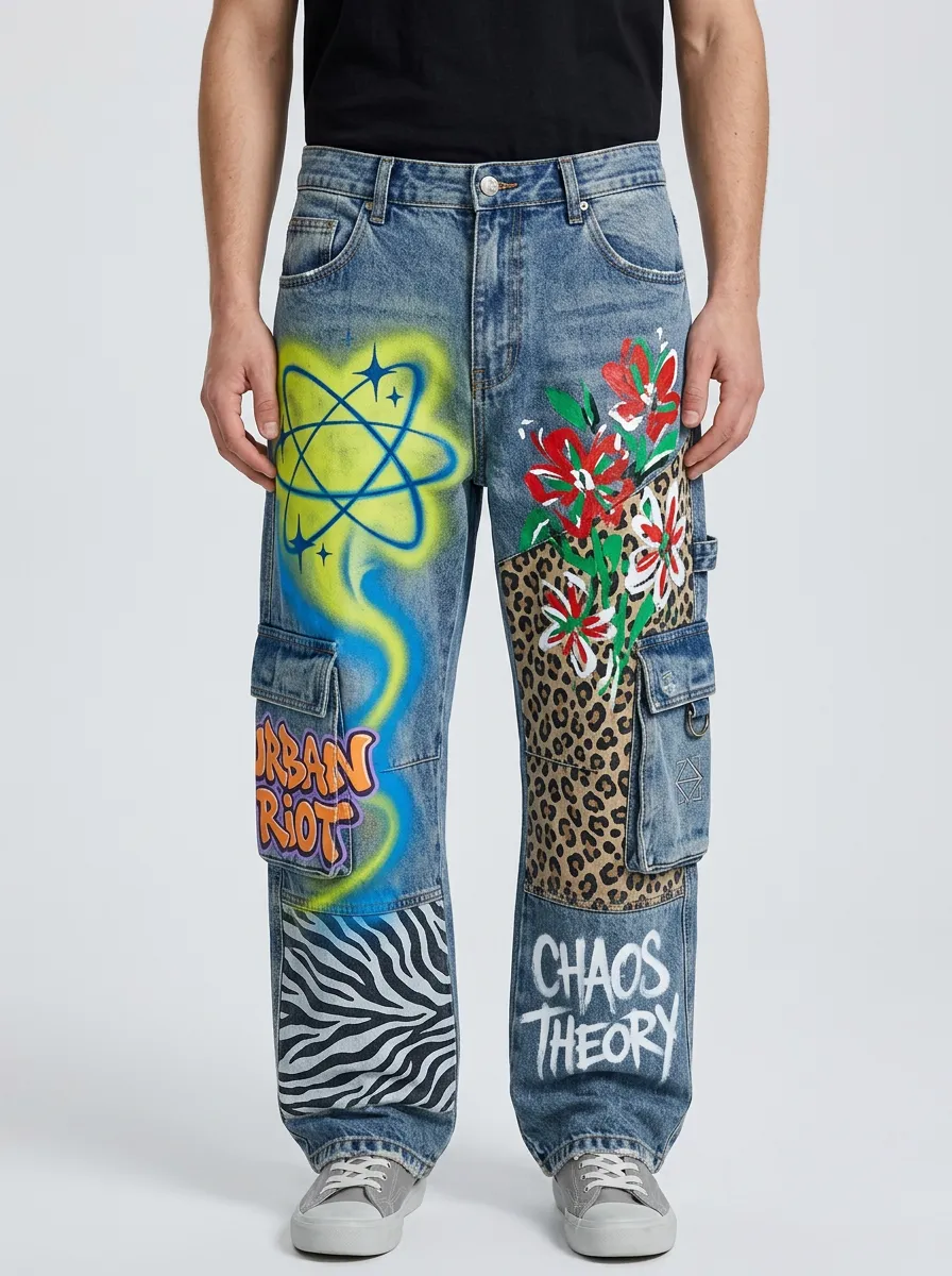 Men's Graffiti Leopard Zebra Graphic Cargo Jeans