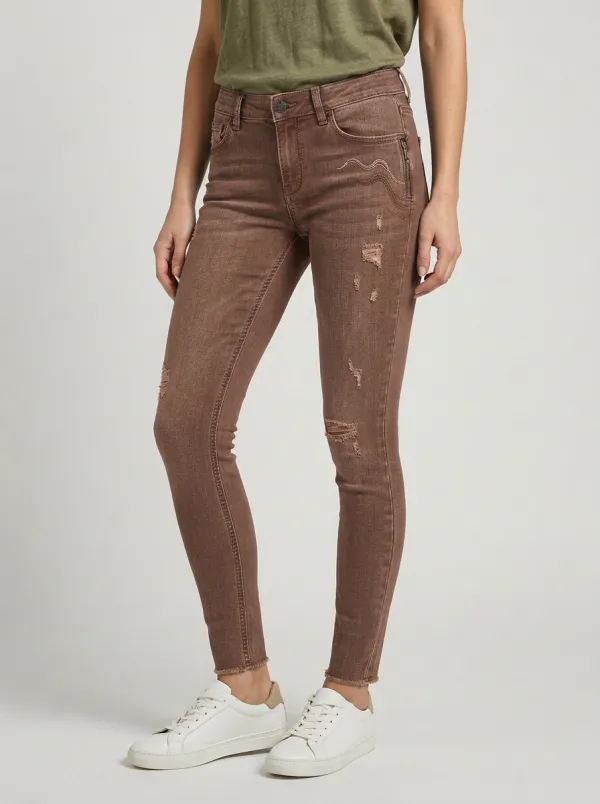 Women's Wave Embroidery Distressed Printed Slim Jeans