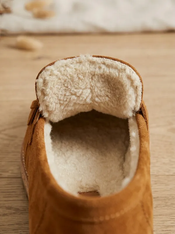Women's Buckle Detail Suede Wood Sole Loafers