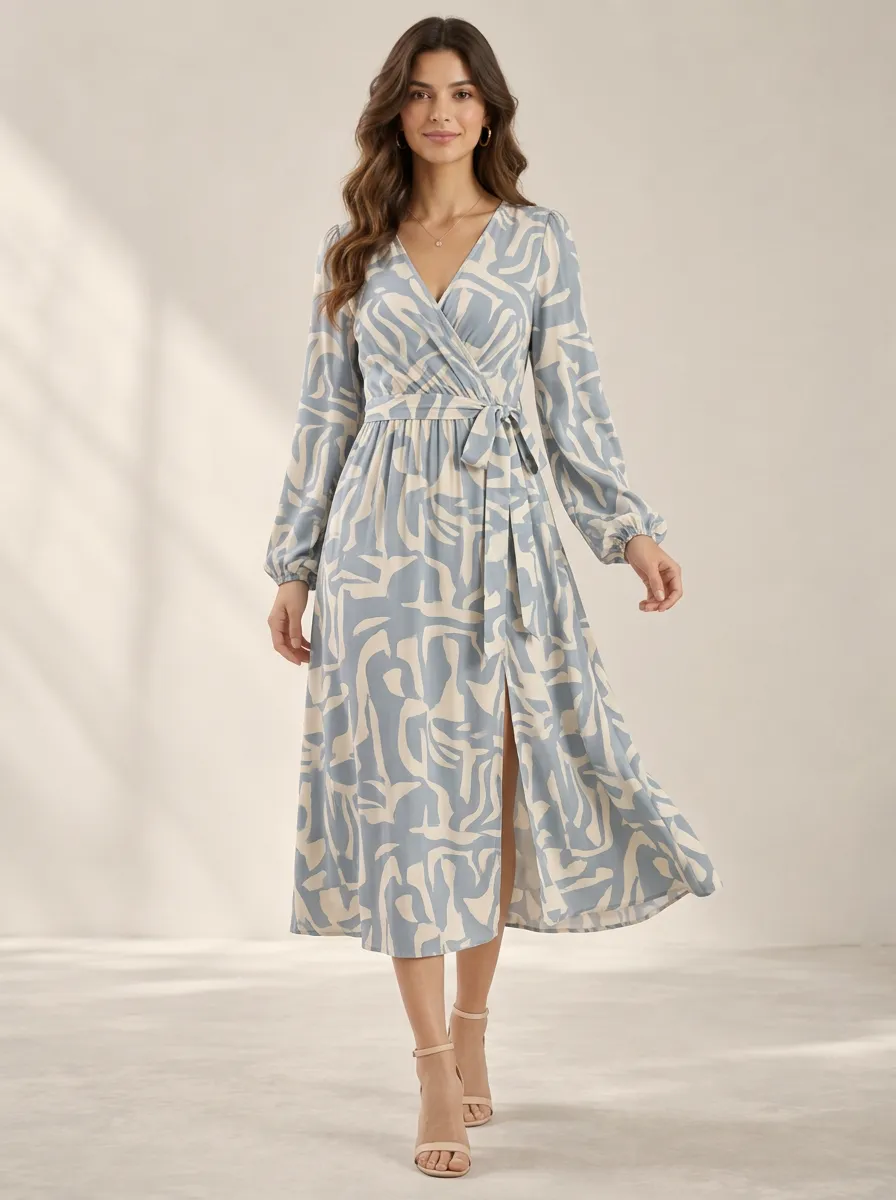 Women's Wrap Balanced Abstract Print Dress
