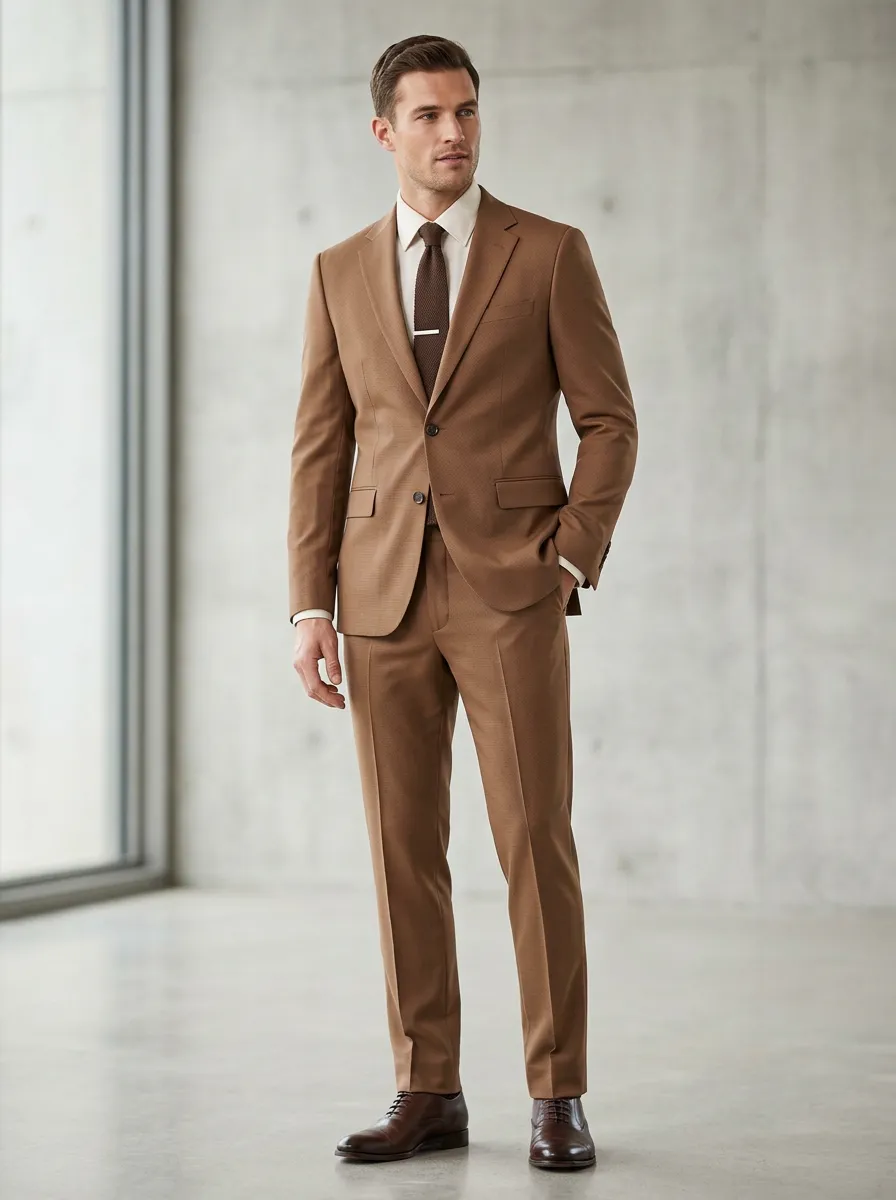 Men's Tan Two-Button Tailored Suit