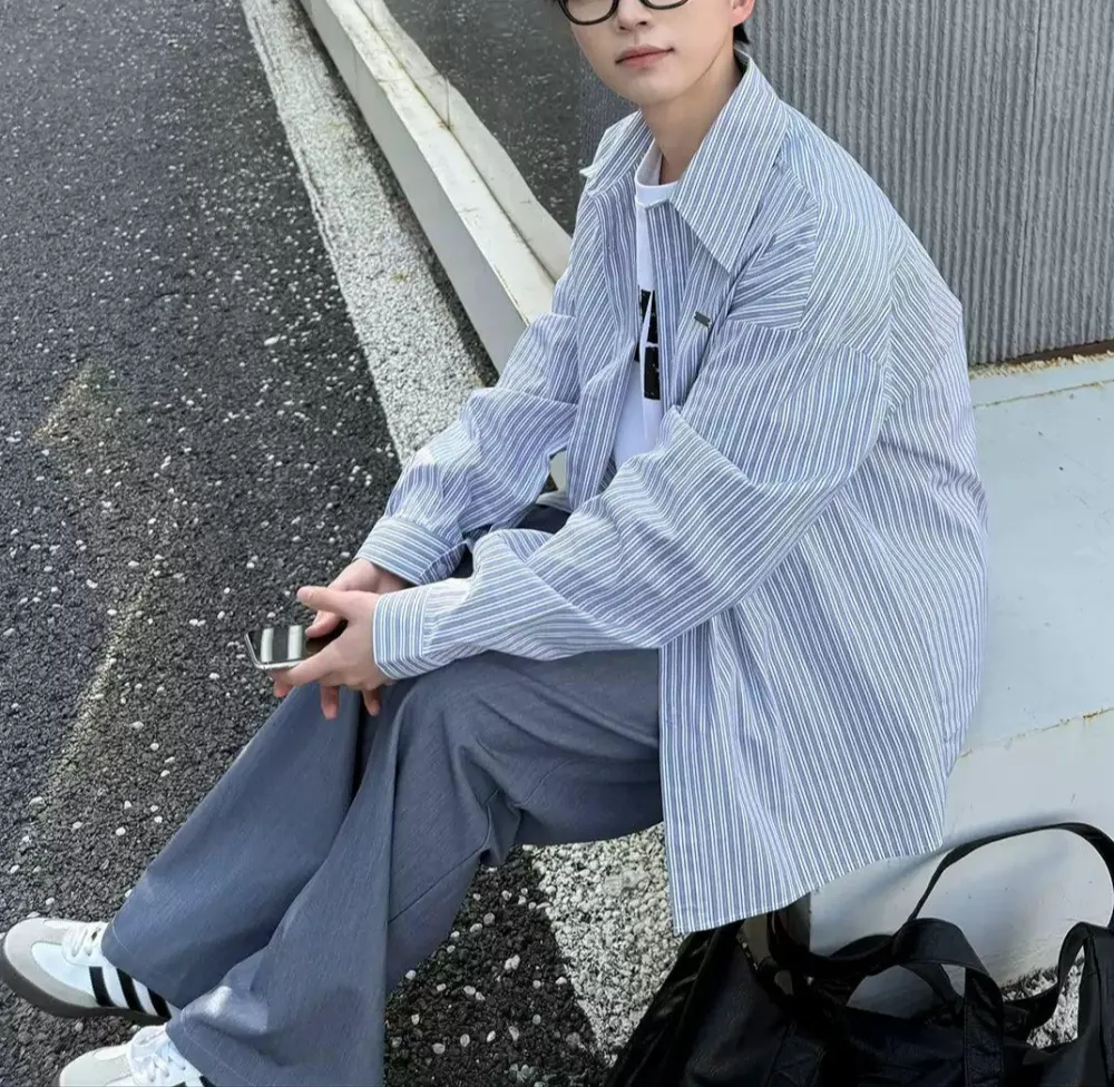 Pointed Collar Striped Shirt