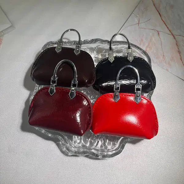 Vintage Leather Keychain Cute Shell Bag Charm
