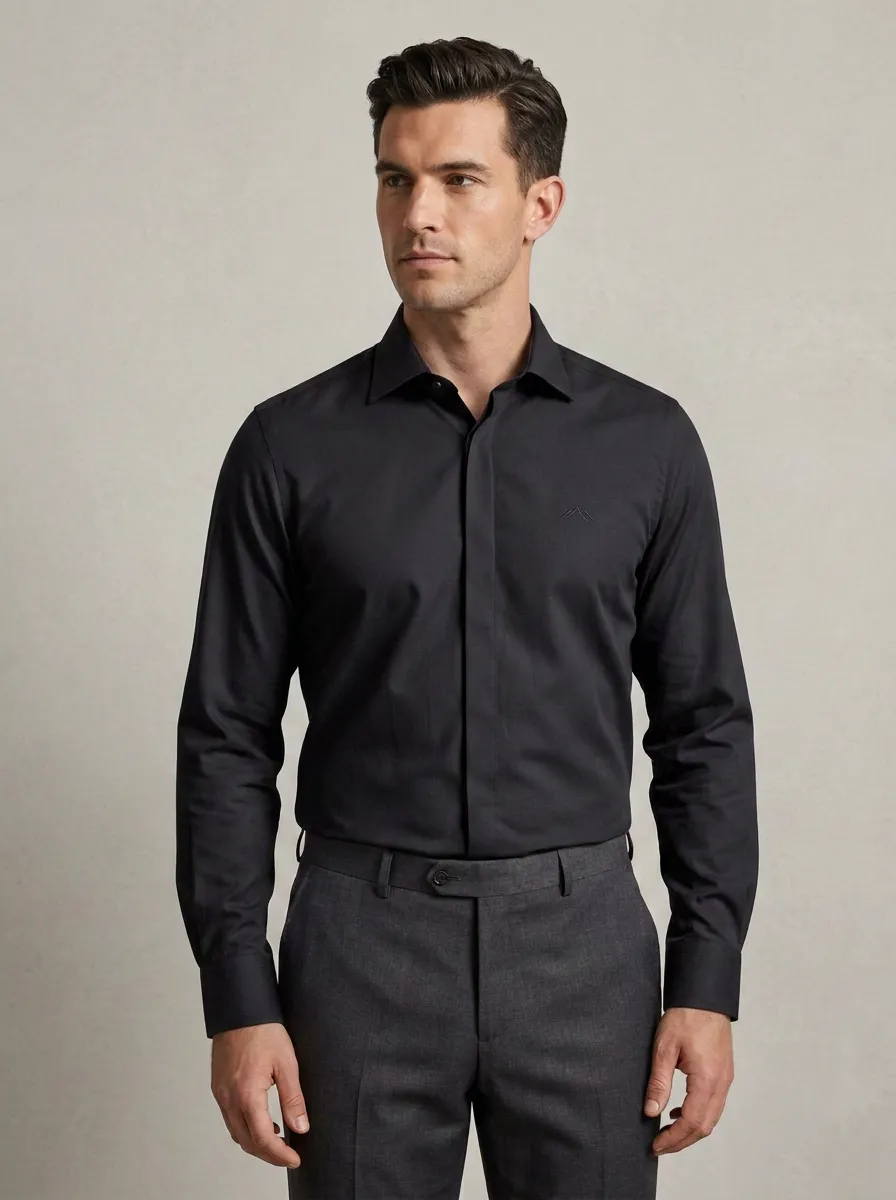 Men's Non-Iron Cotton Mountain Logo Embroidered Dress Shirt
