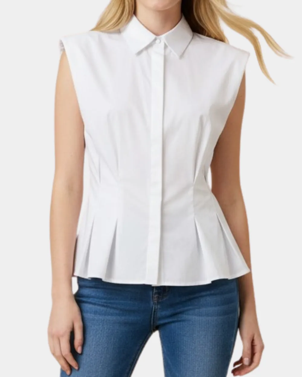 Pleated Hem Button Front Top