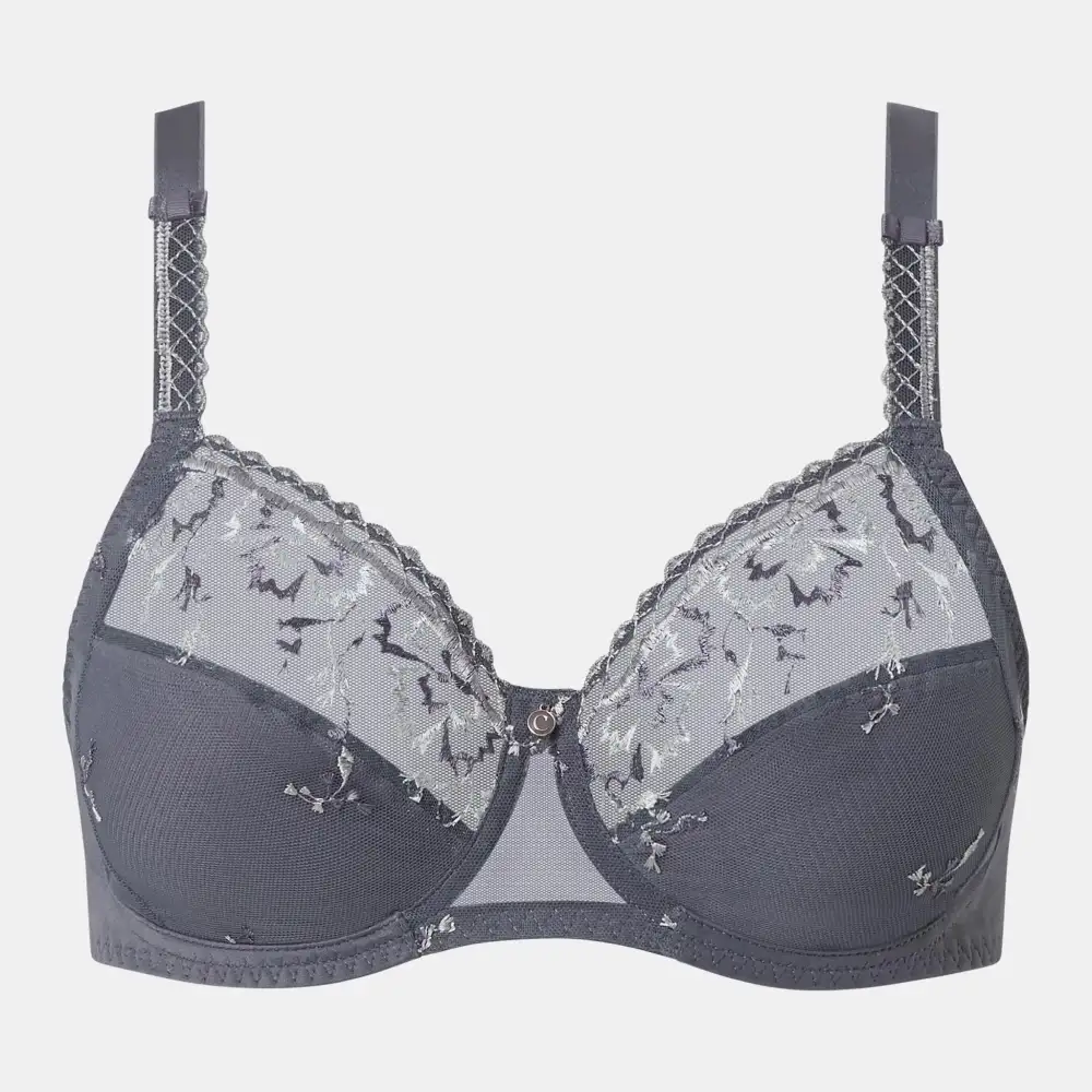 Women's Wireless Racerback Adjustable Straps Floral Lace Embroidery Mesh Floral Detail Sheer Detail Bra