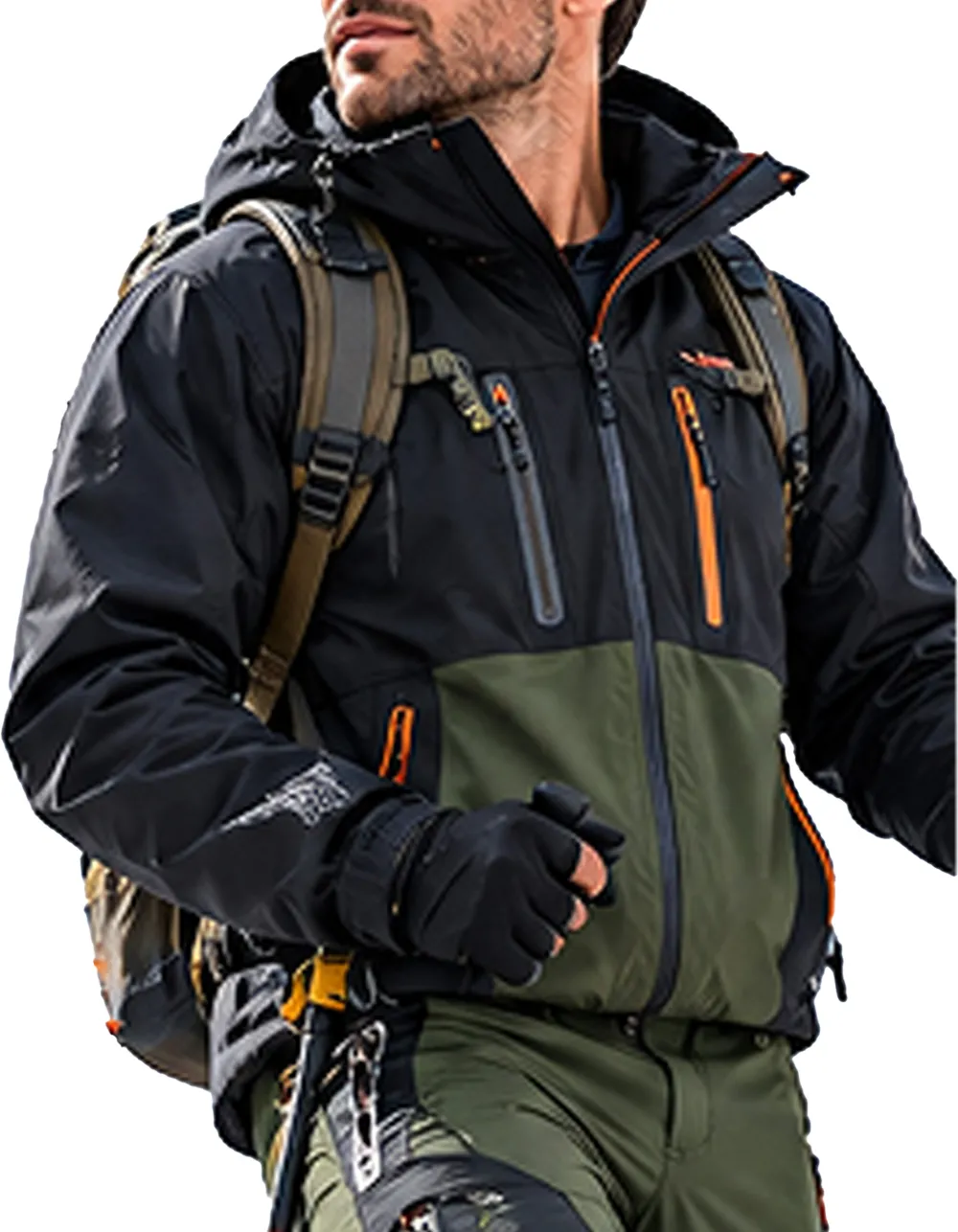 Men's waterproof jacket, suitable for cold-weather hiking, winter skiing, and outdoor softshell activities.