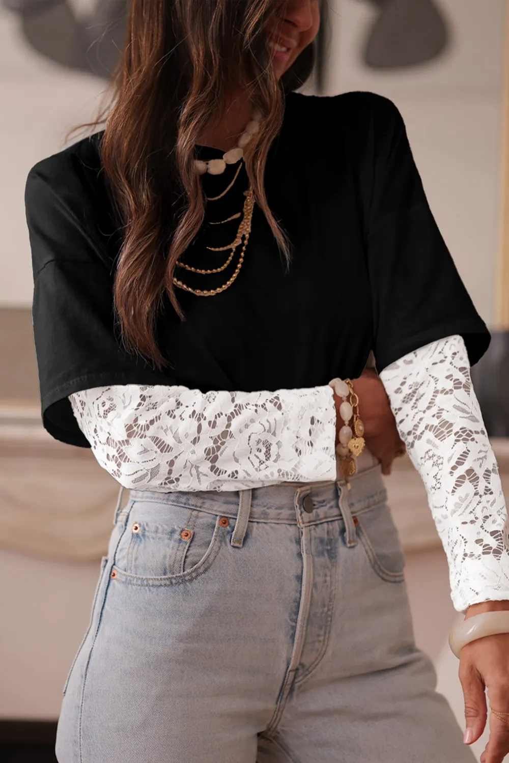Black Lace Long Sleeve Insert Tee