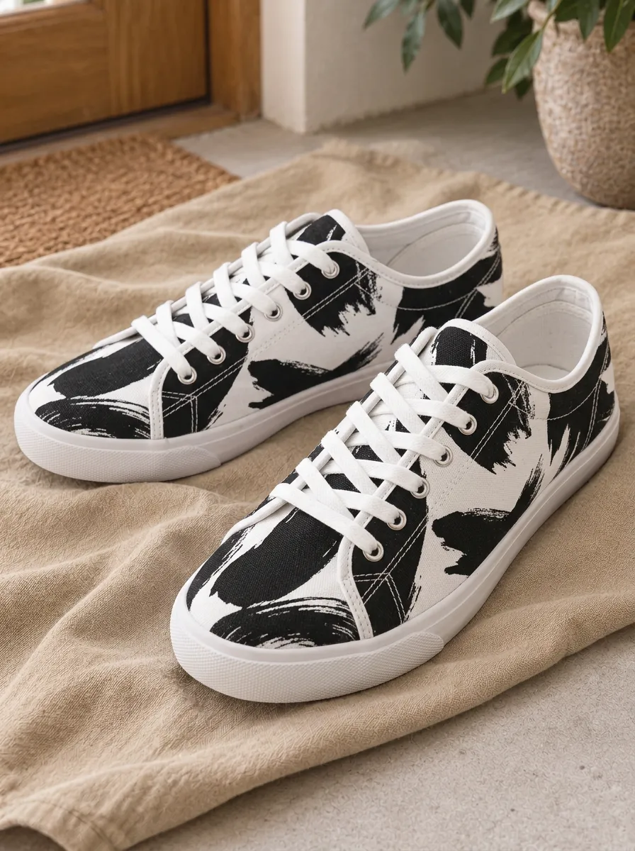 Men's Graphic Abstract Ink Brush Stroke Patterned Canvas Shoes