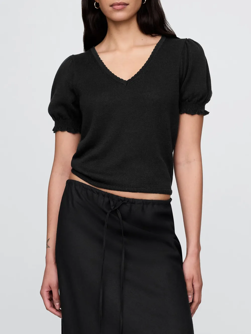 Bubble Sleeve Short Sleeved Sweater