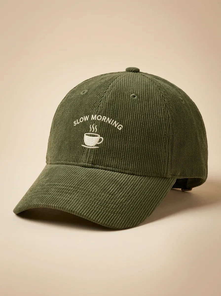 Everyday Coffee-Lover Slow-Morning Corduroy Embroidered Unisex Baseball Cap