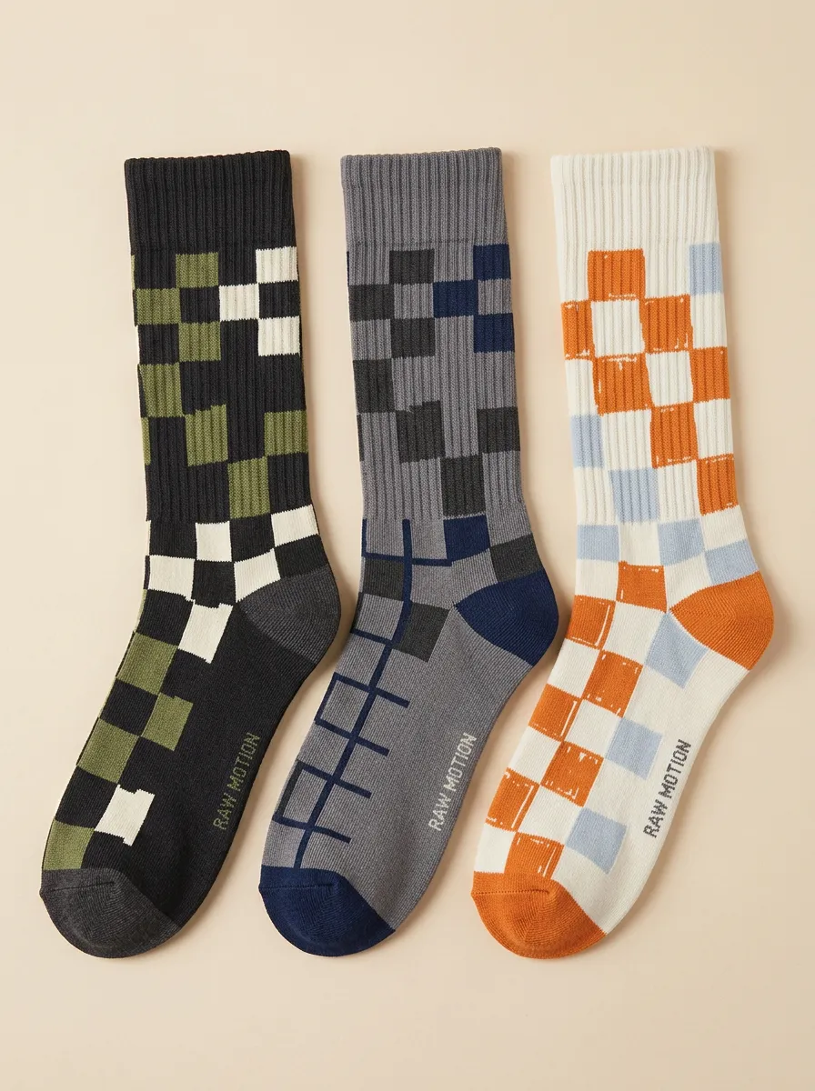 Checkerboard Geometric Casual Sock Set