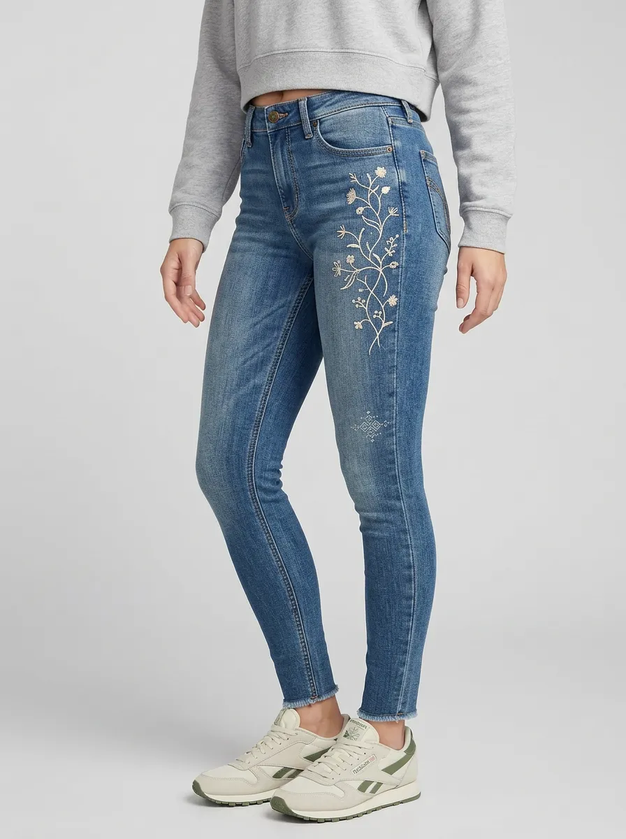 Women's Willow Floral Vine Embroidered Printed Slim Jeans