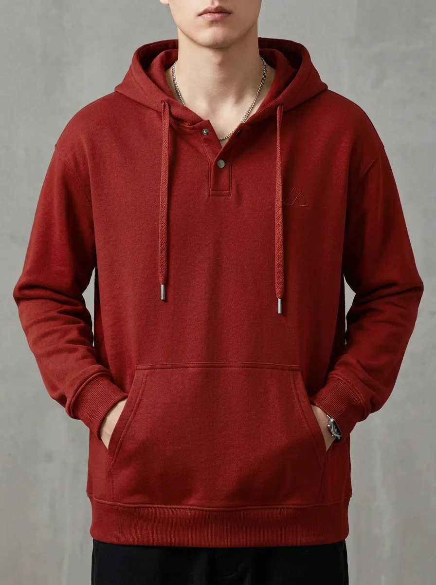 Casual Button-Up Embroidered Minimalist Edit Men's Hoodie