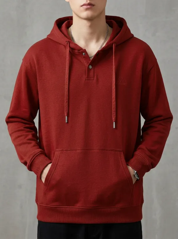 Casual Button-Up Embroidered Minimalist Edit Men's Hoodie