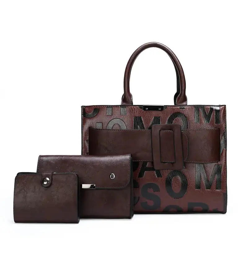 Structured PU Leather Composite Bag Retro Letter Print
