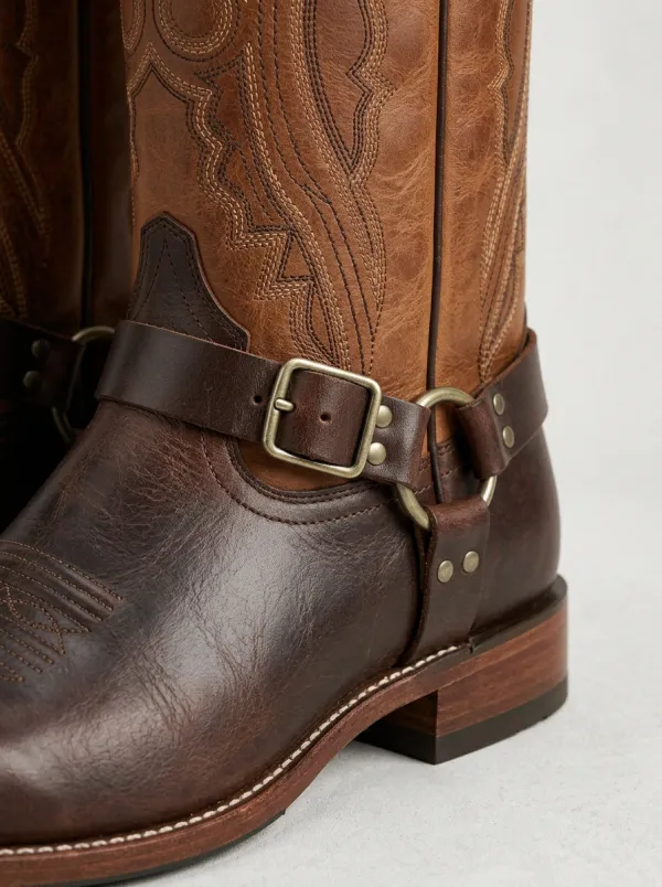 Men's Western Cowboy Embroidered Leather Harness Cowboy Boots