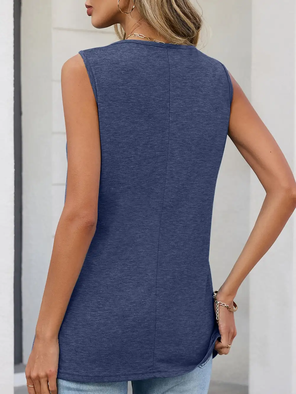 Ruched V Neck Sleeveless Tank Top