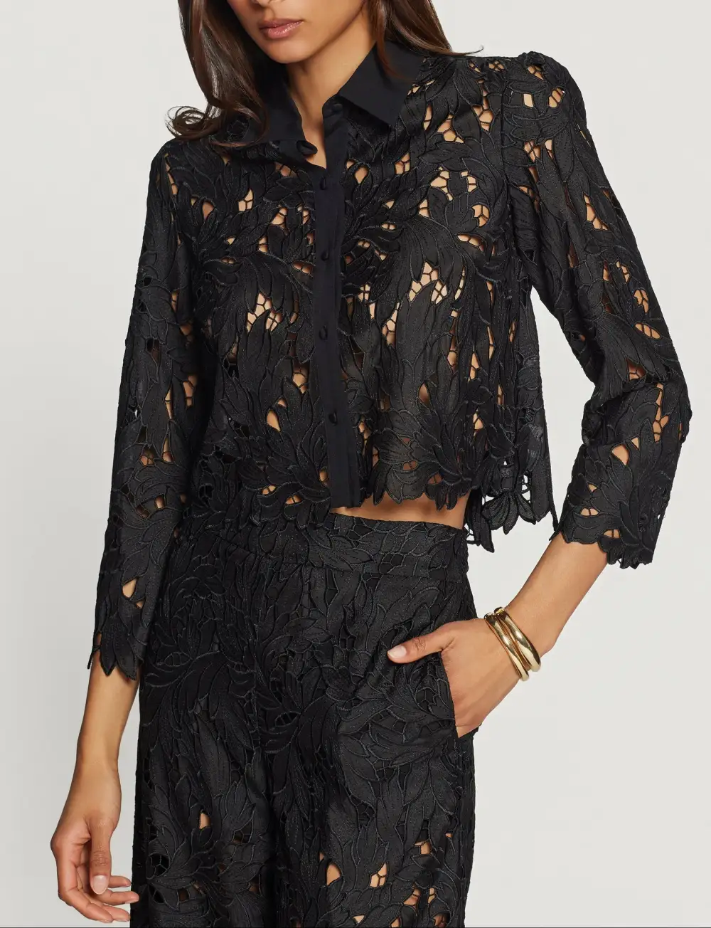 Embroidered Button Front Relaxed Fit Shirt