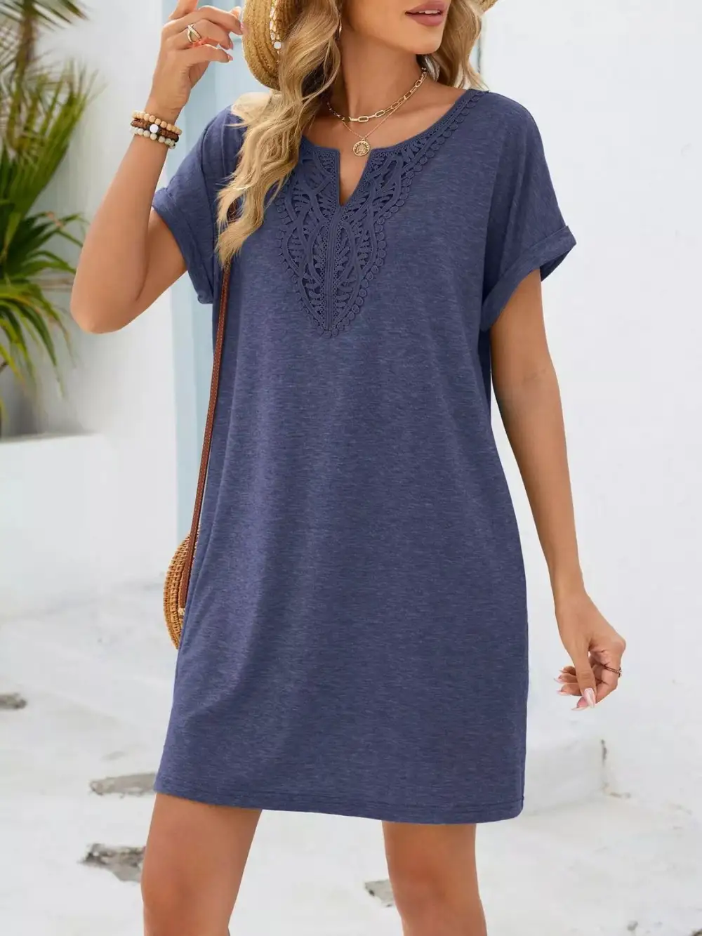 Polished Detail Lace Short Sleeve Dress