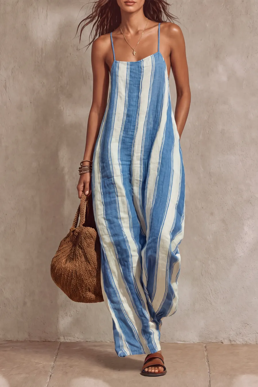 Spaghetti Strap Striped Maxi Dress