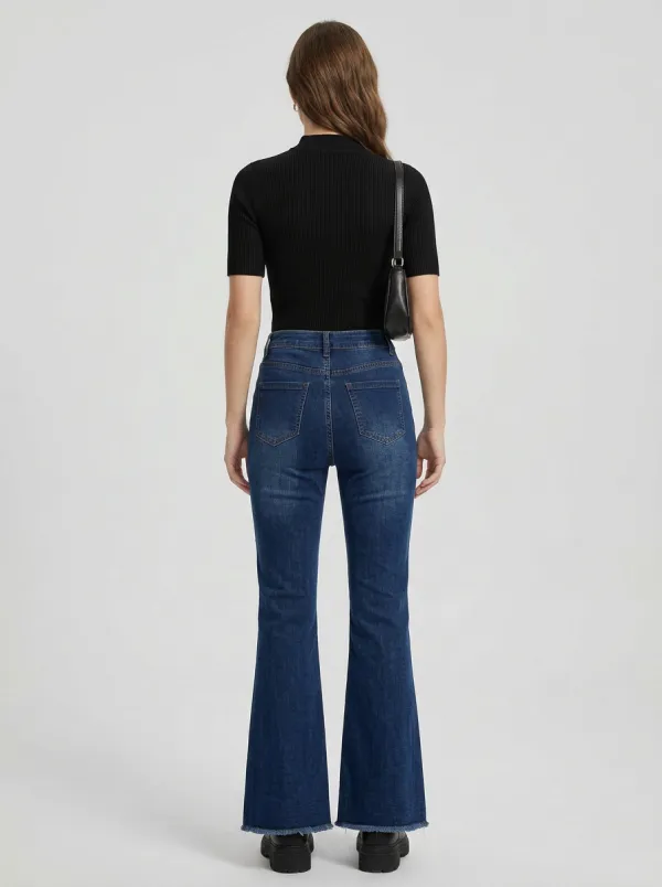 Women's High Waisted Front Pocket Split Hem Denim Jeans