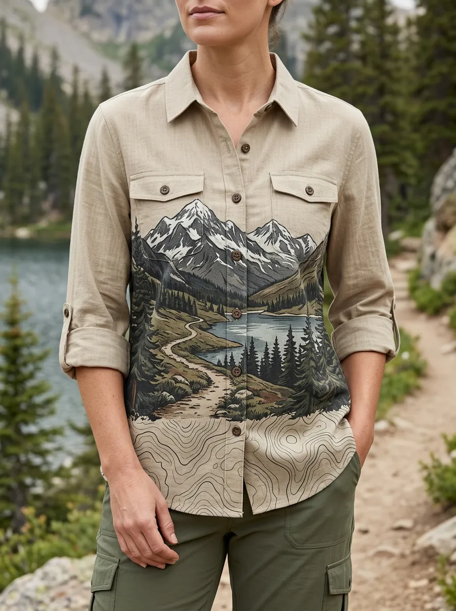 Women's Wilderness Hiking Nature Lover Mountain Lake Shirt