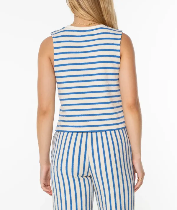 Striped Round-Neck Sleeveless Pure Cotton Vest