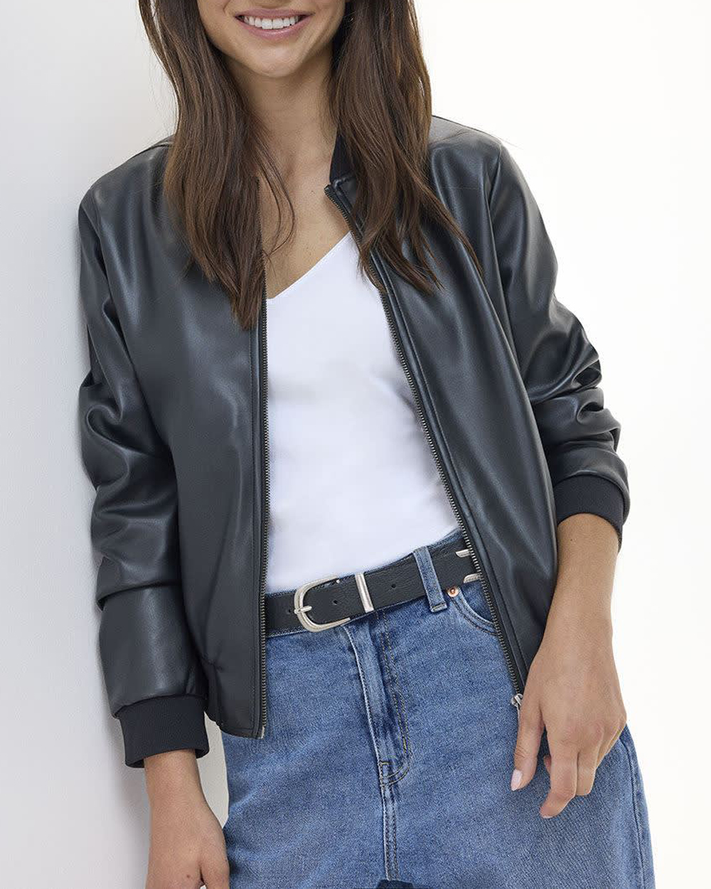 Faux Leather Bomber Jacket