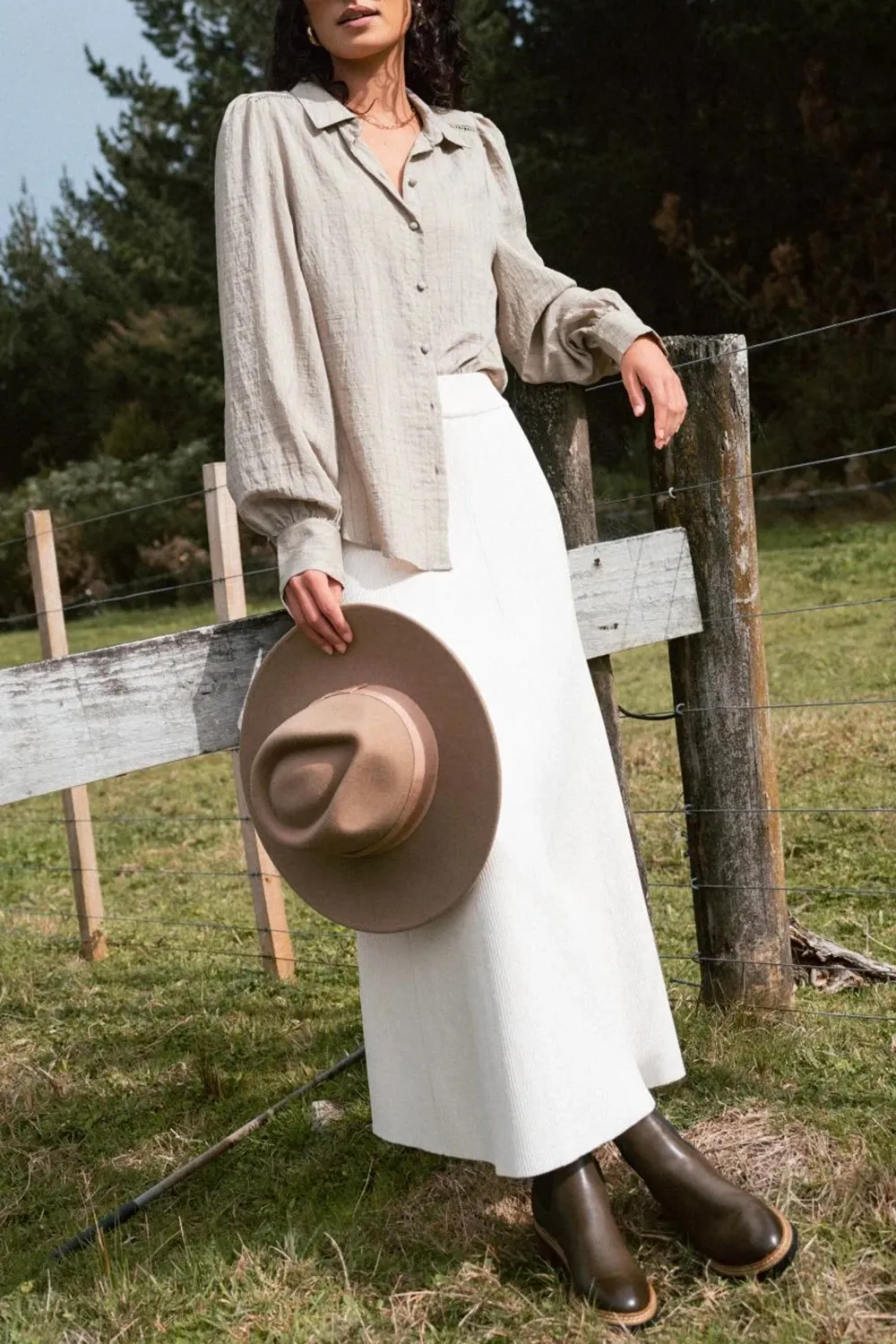 Khaki Stripe Lace Insert Linen Blouse