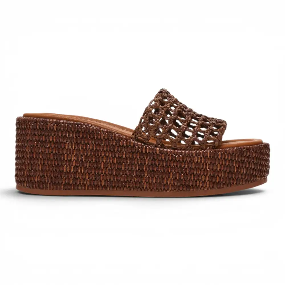 Brandy Raffia Platform Wedge Slide Sandal