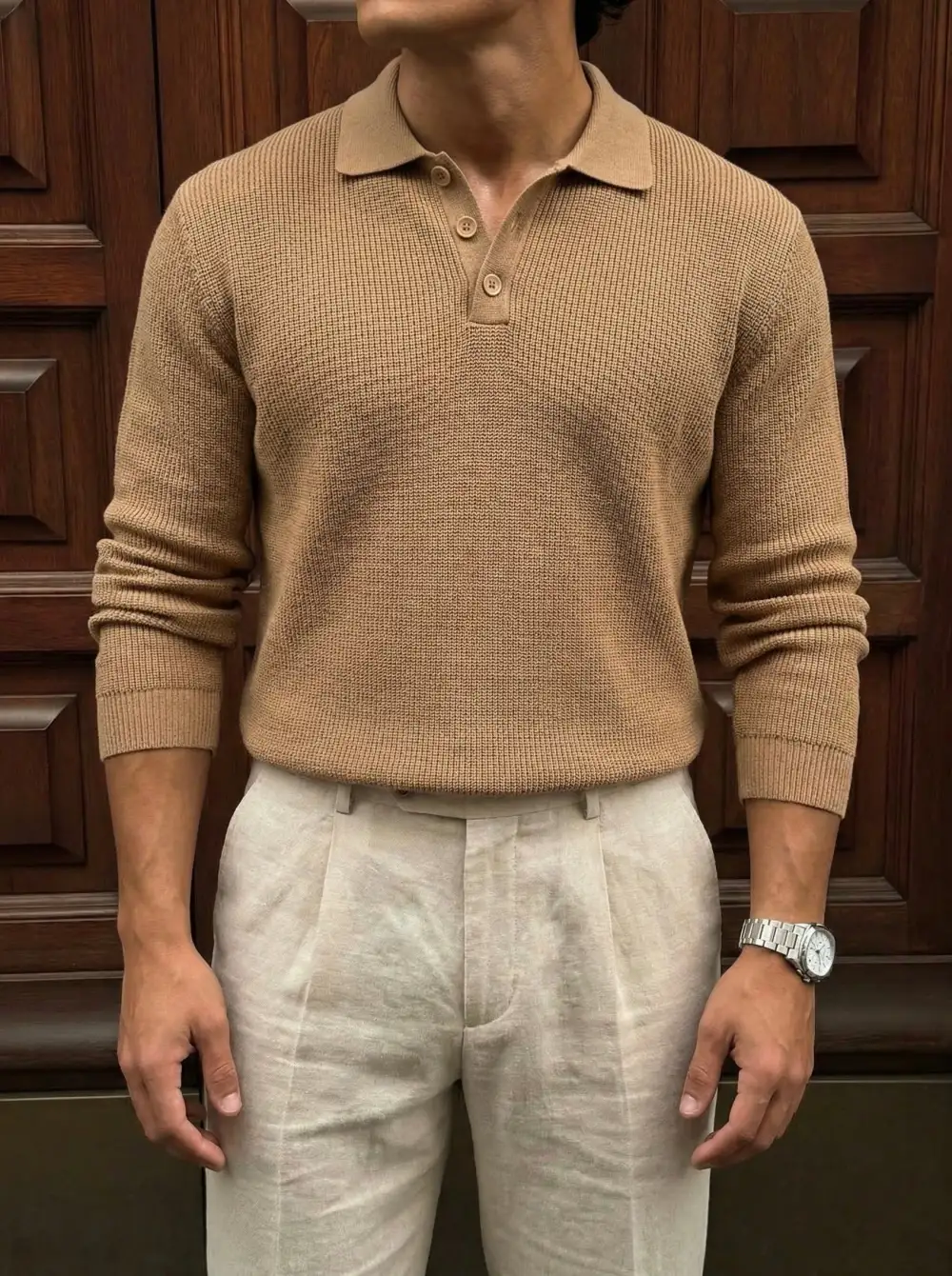 Easygoing Knit Polo Collar Sweatershirt