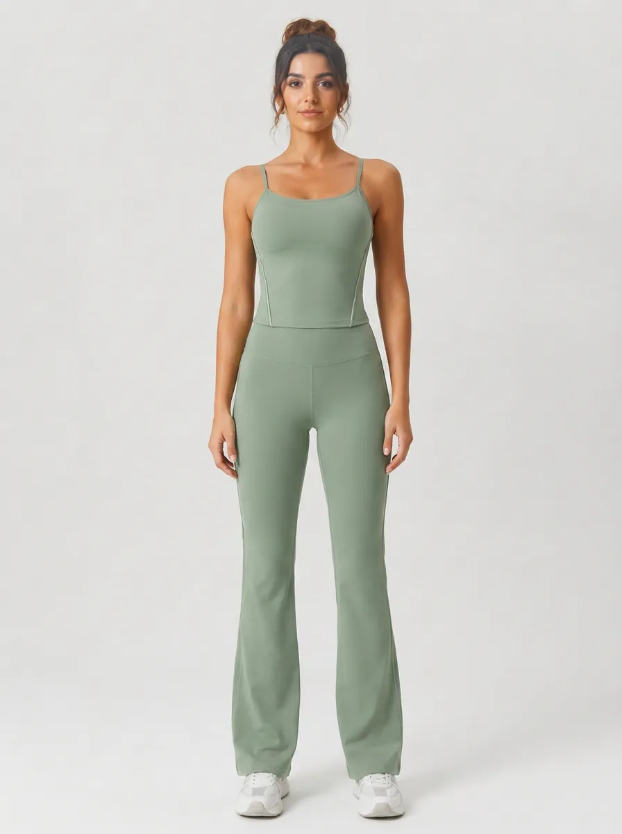 Women's Yoga Fitness Sage Green Solid Printed Yoga Set